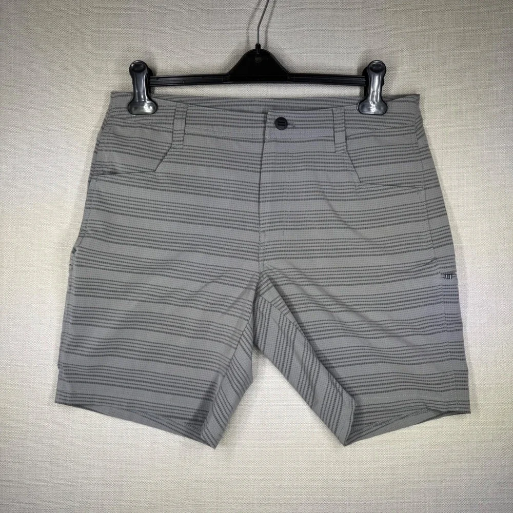 Kuhl Mens Upriser Gray Striped Performance Hiking Shorts Size 33 Zipper Pocket